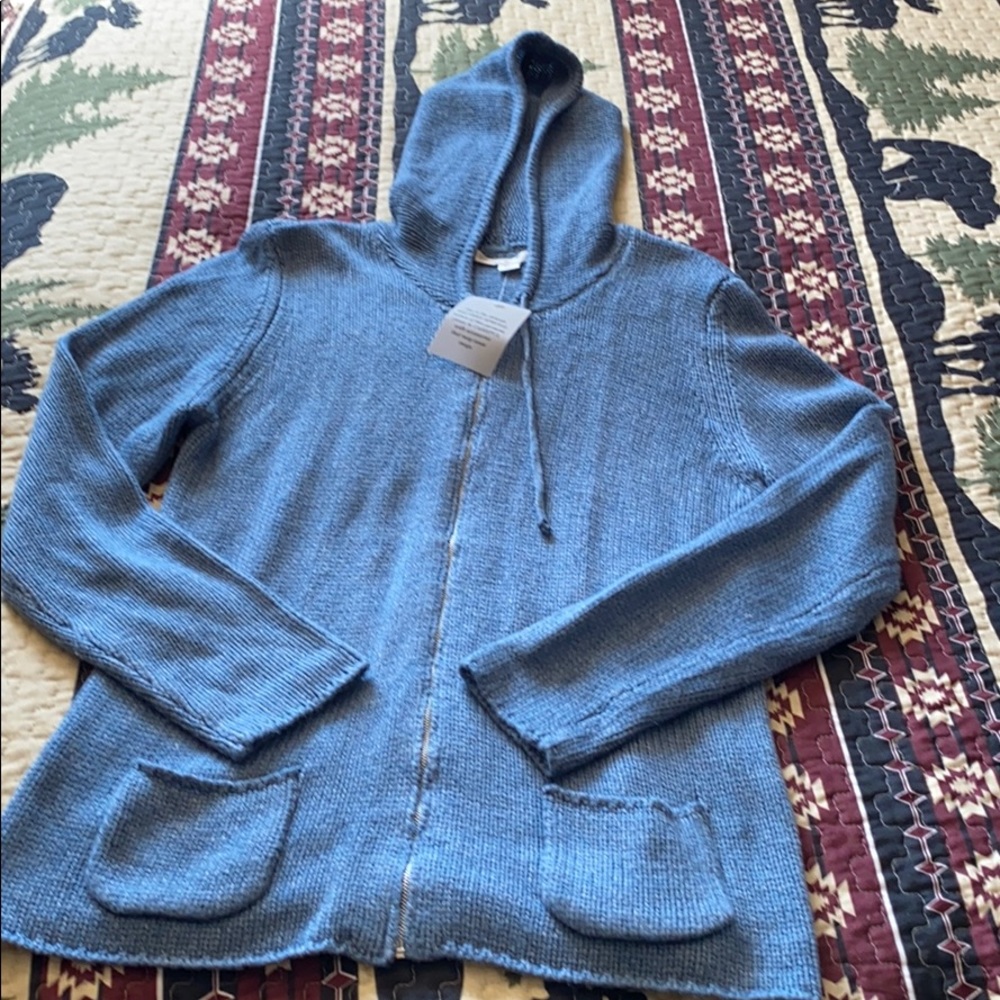 NWT- Boston Proper hooded , zip up, blue sweater